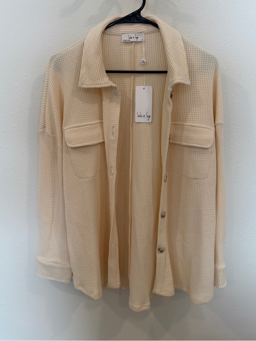 Sadie & Sage Cream Waffle Knit Utility Shacket